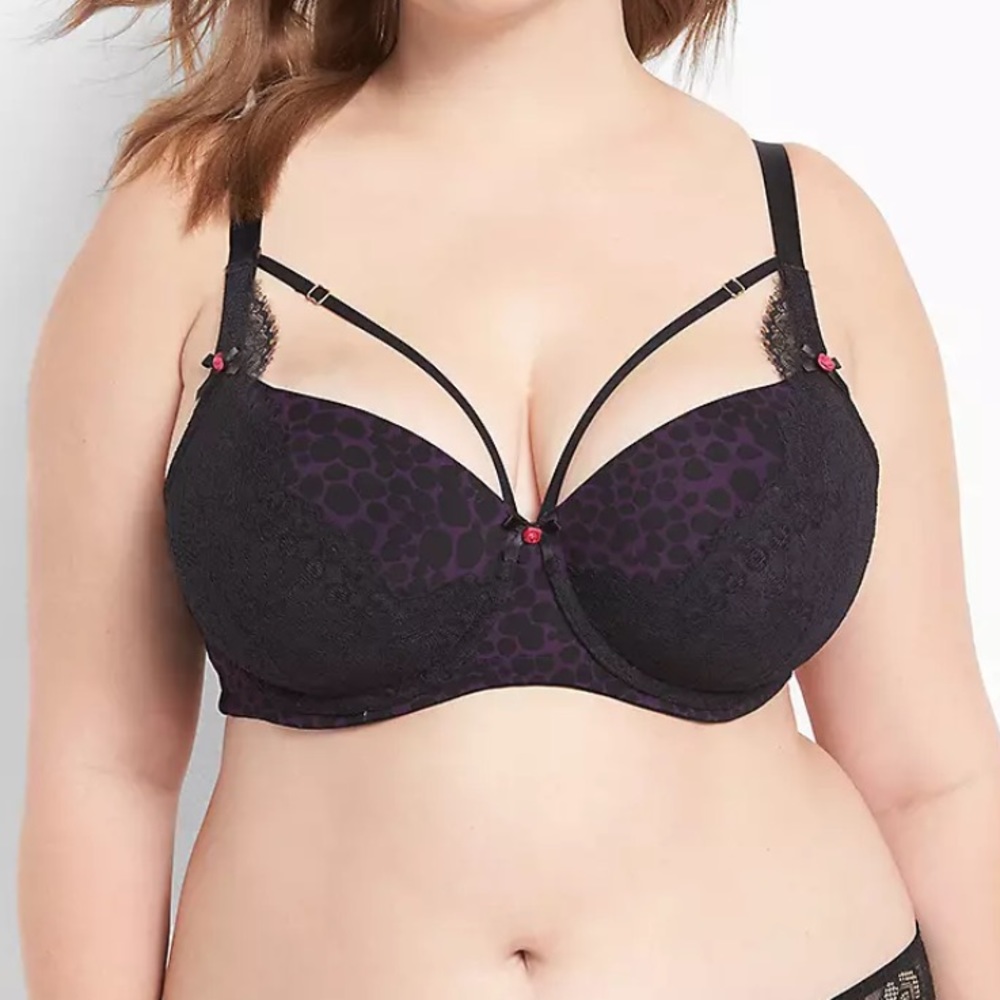Cacique Animal-Print Boost Balconette Bra Black/Purple Sz 40B